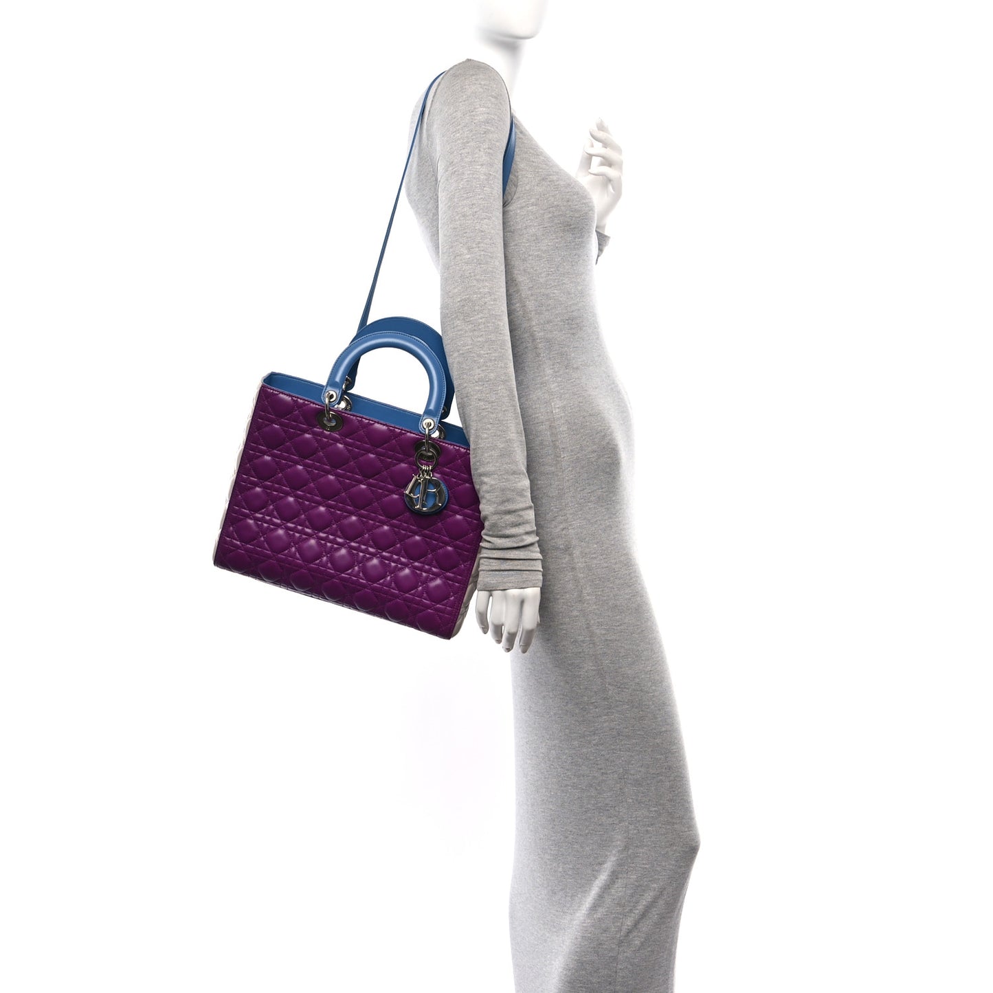 Lambskin Cannage Large Tri-Color Lady Dior Purple Blue Grey