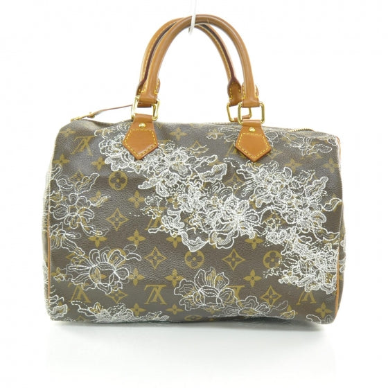 Louis Vuitton Monogram Dentelle Speedy 30 Silver 5 of 9