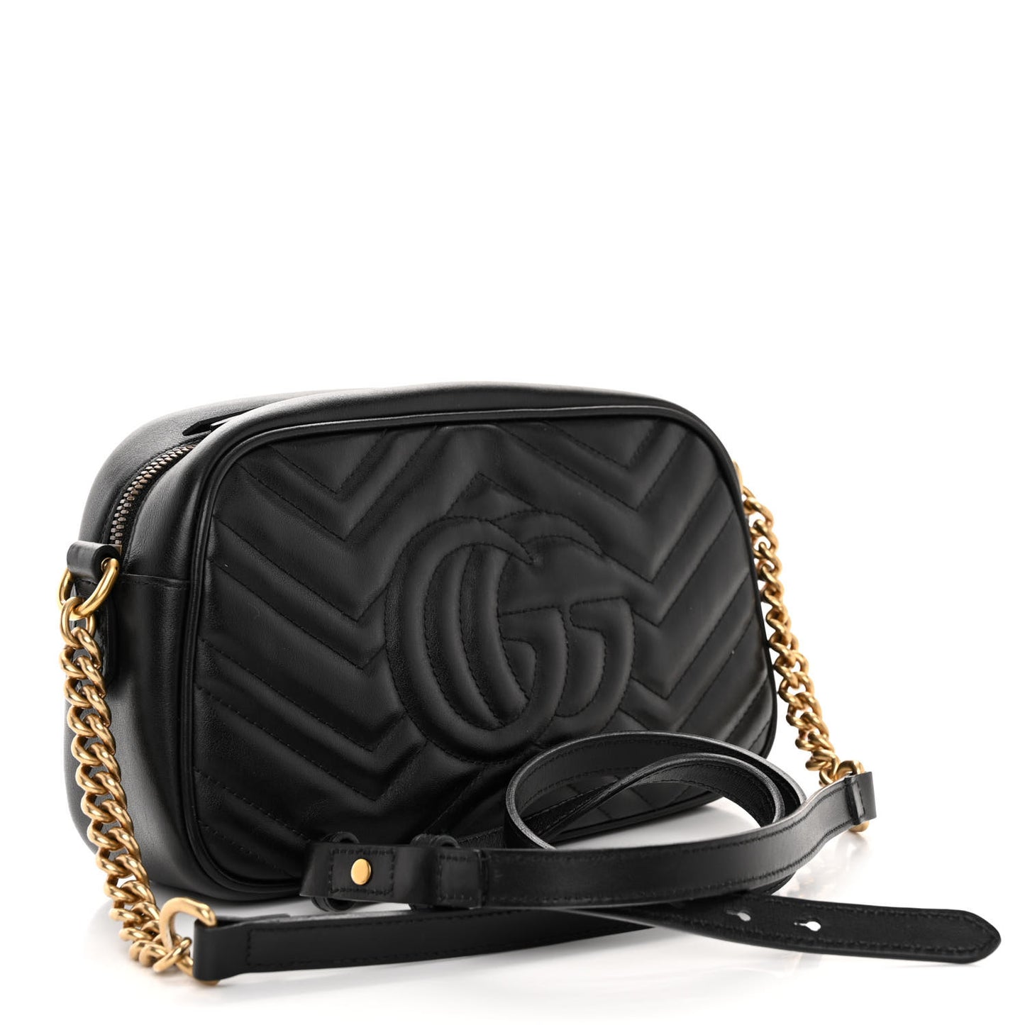 Calfskin Matelasse Small GG Marmont Chain Shoulder Bag Black