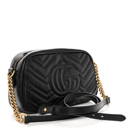Gucci Calfskin Matelasse Small GG Marmont Chain Shoulder Bag Black 3 of 10