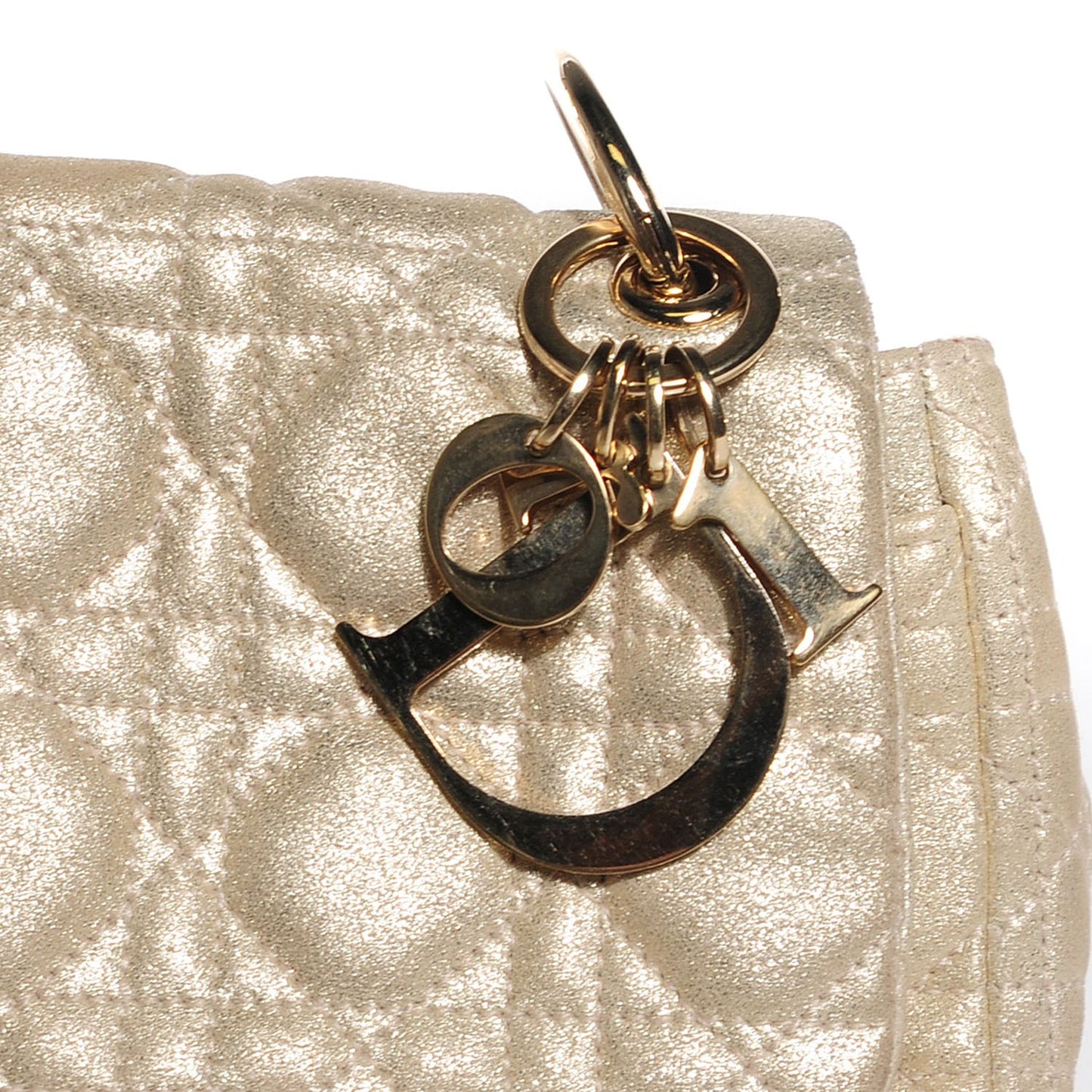 Metallic Lambskin Cannage Rendezvous Small Flap Champagne