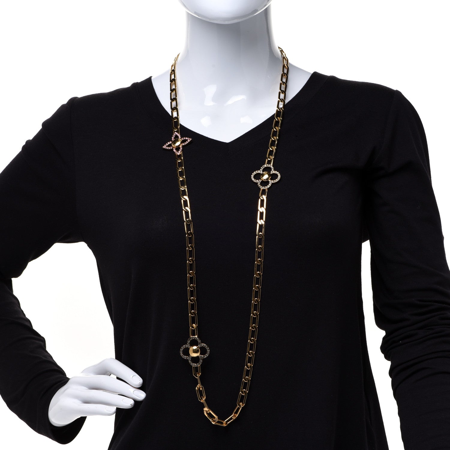 Louis Vuitton Monogram Multicolor Swarovski Crystal Flower Power Sautoir Necklace Gold 2 of 5