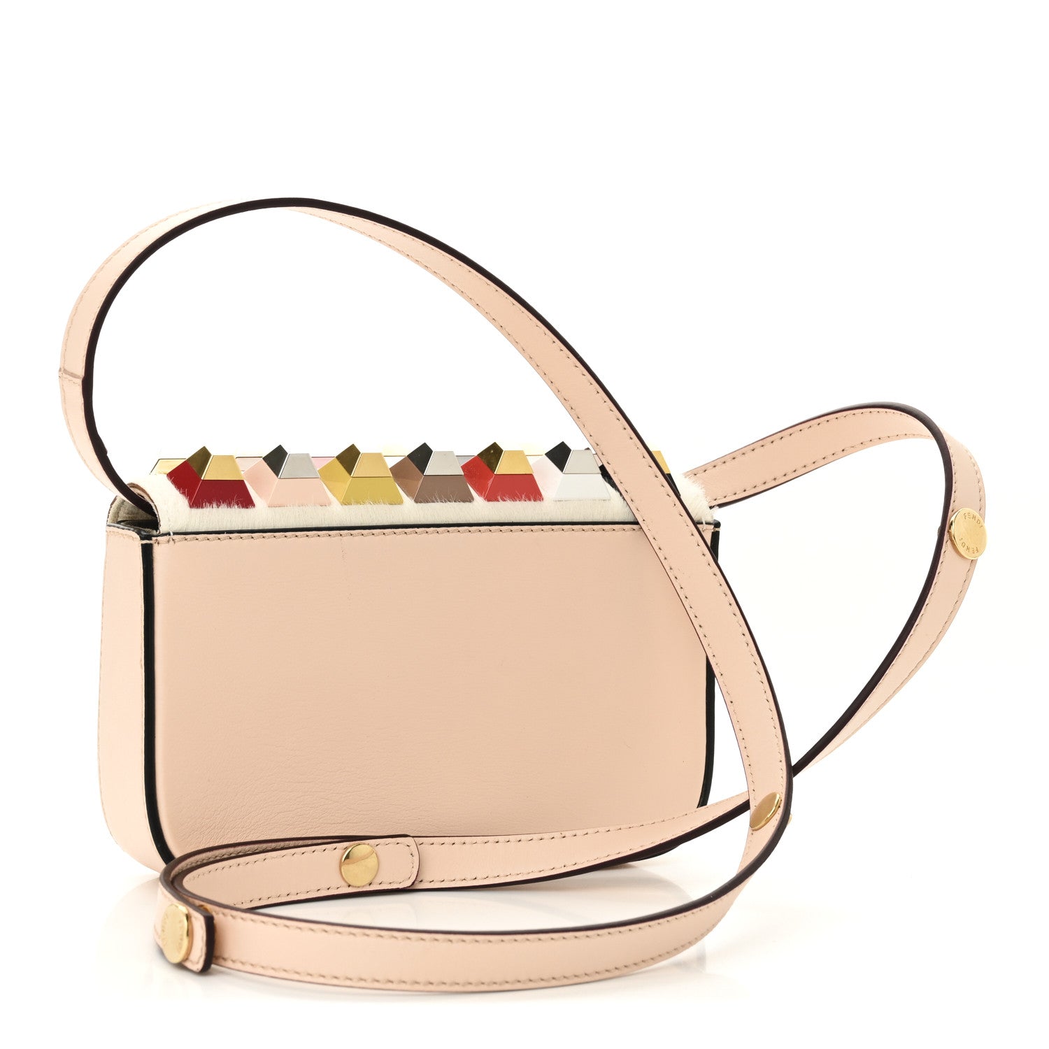 Fendi Vitello Dolce Calf Hair Studded Mini 3Baguette Shoulder Bag Light Pink 3 of 11