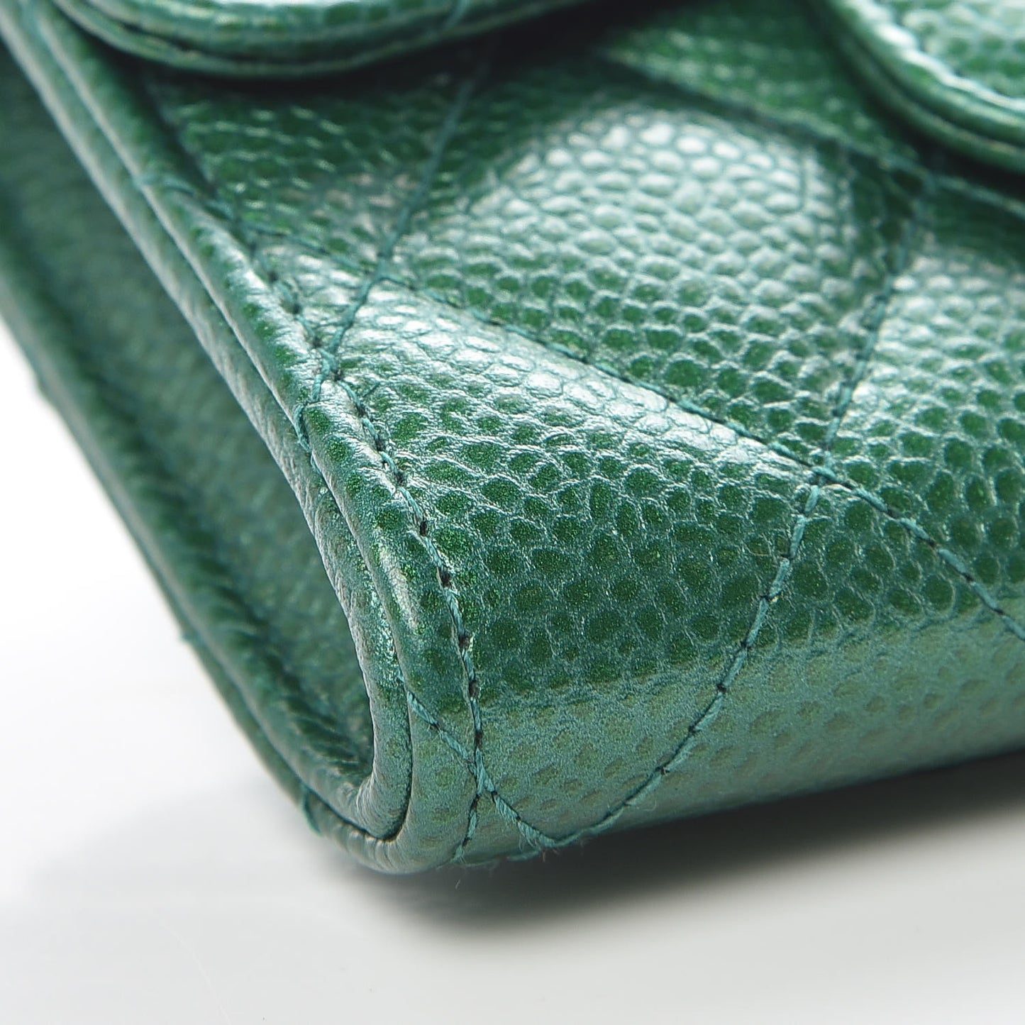 Metallic Caviar Quilted Card Holder Wallet Green