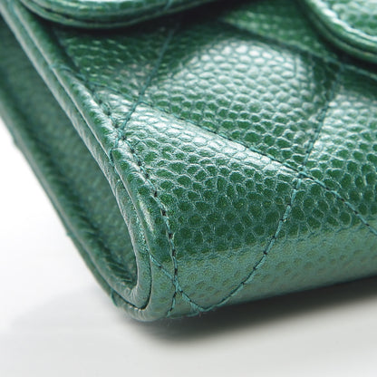 Chanel Metallic Caviar Quilted Card Holder Wallet Green 5 of 10