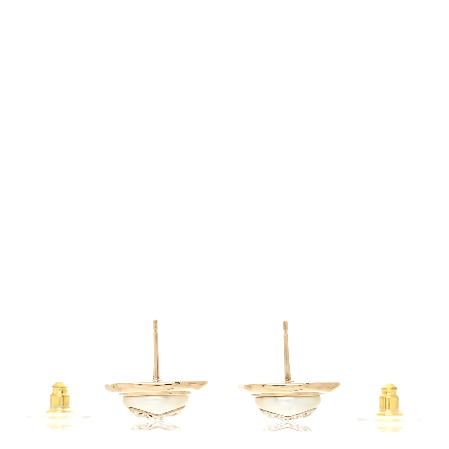 Metal Resin Crystal CC Earrings Gold