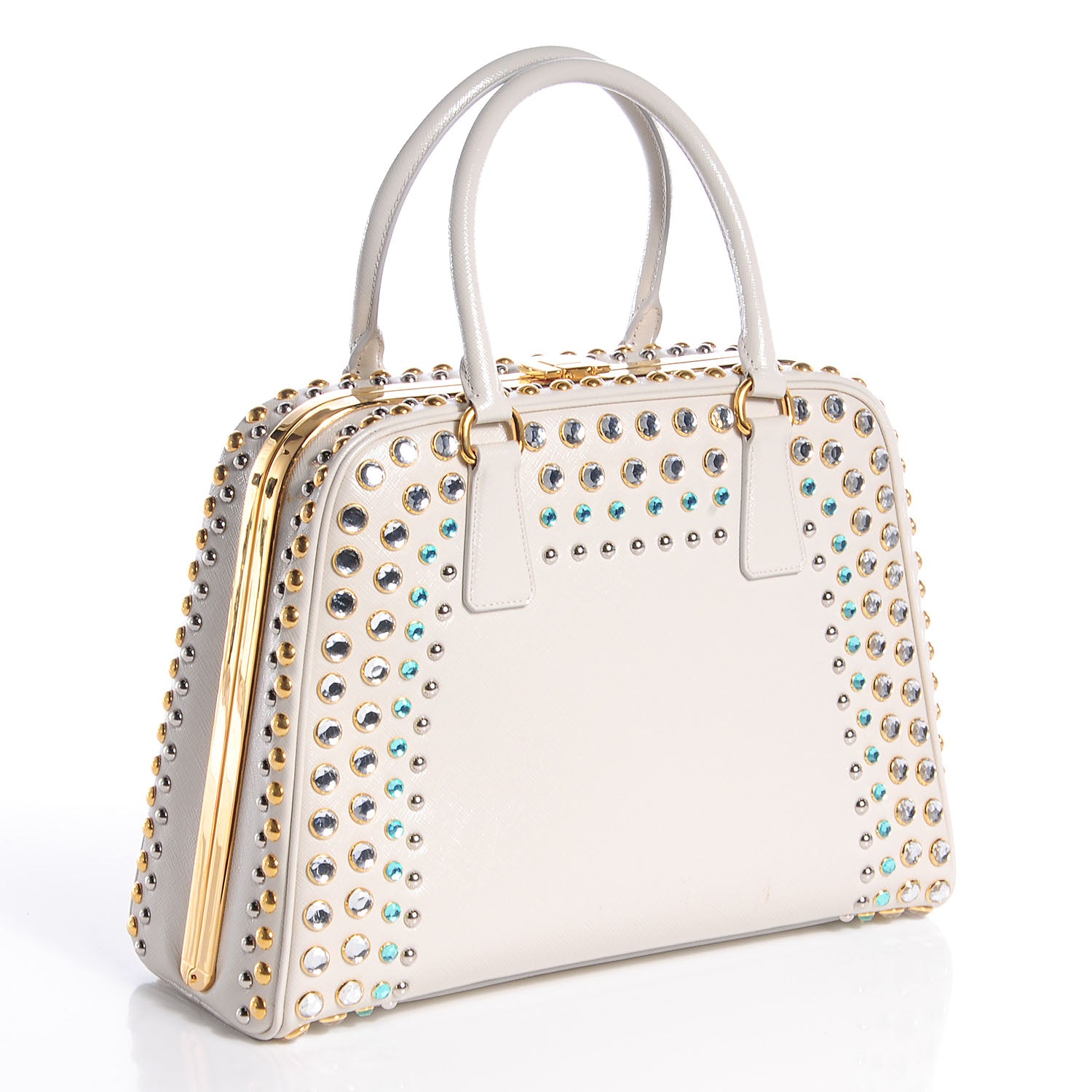 Prada Saffiano Vernice Crystal Pyramid Bag White 3 of 10