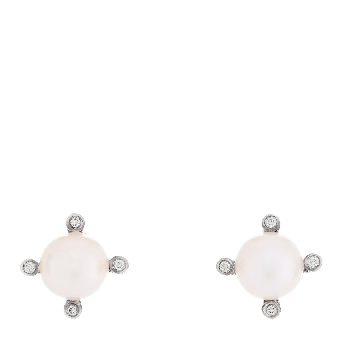 Sterling Silver Diamond Cultured Pearl 6-6.5mm Cable Stud Earrings