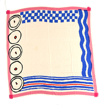 Louis Vuitton Silk Wool Monogram Shawl Pink Blue 1 of 4