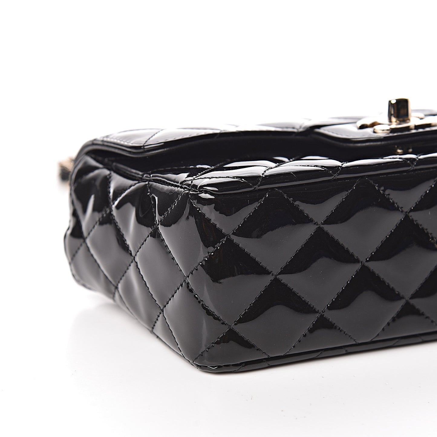 Patent Calfskin Quilted Mini Rectangular Flap Black