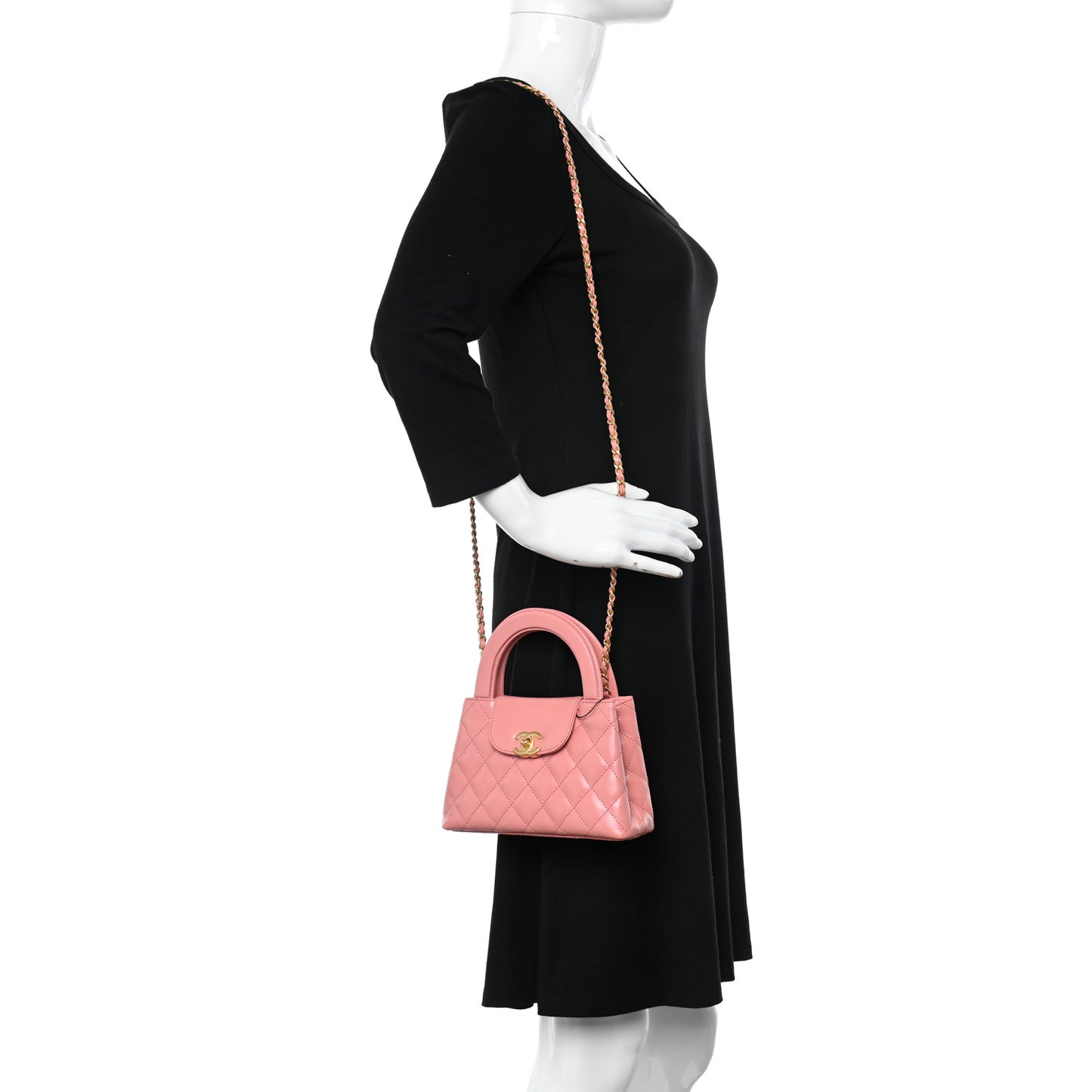Shiny Aged Calfskin Quilted Nano Kelly Shopper Coral Pink