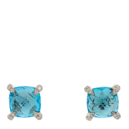 David Yurman Sterling Silver Diamond Blue Topaz 9mm Chatelaine Earrings 1 of 4