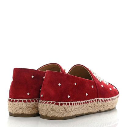 Chanel Suede Pearl CC Espadrilles 37 Red 4 of 10