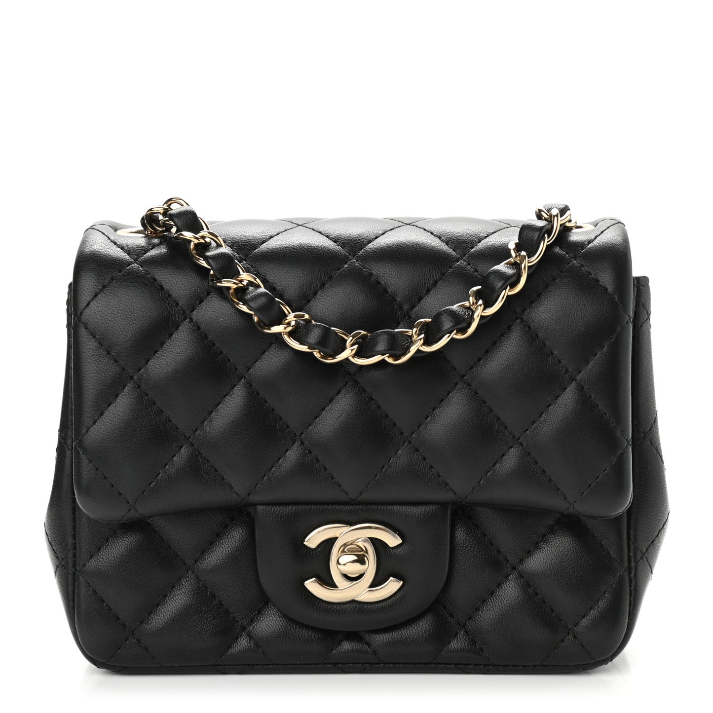 Lambskin Quilted Mini Square Flap Black
