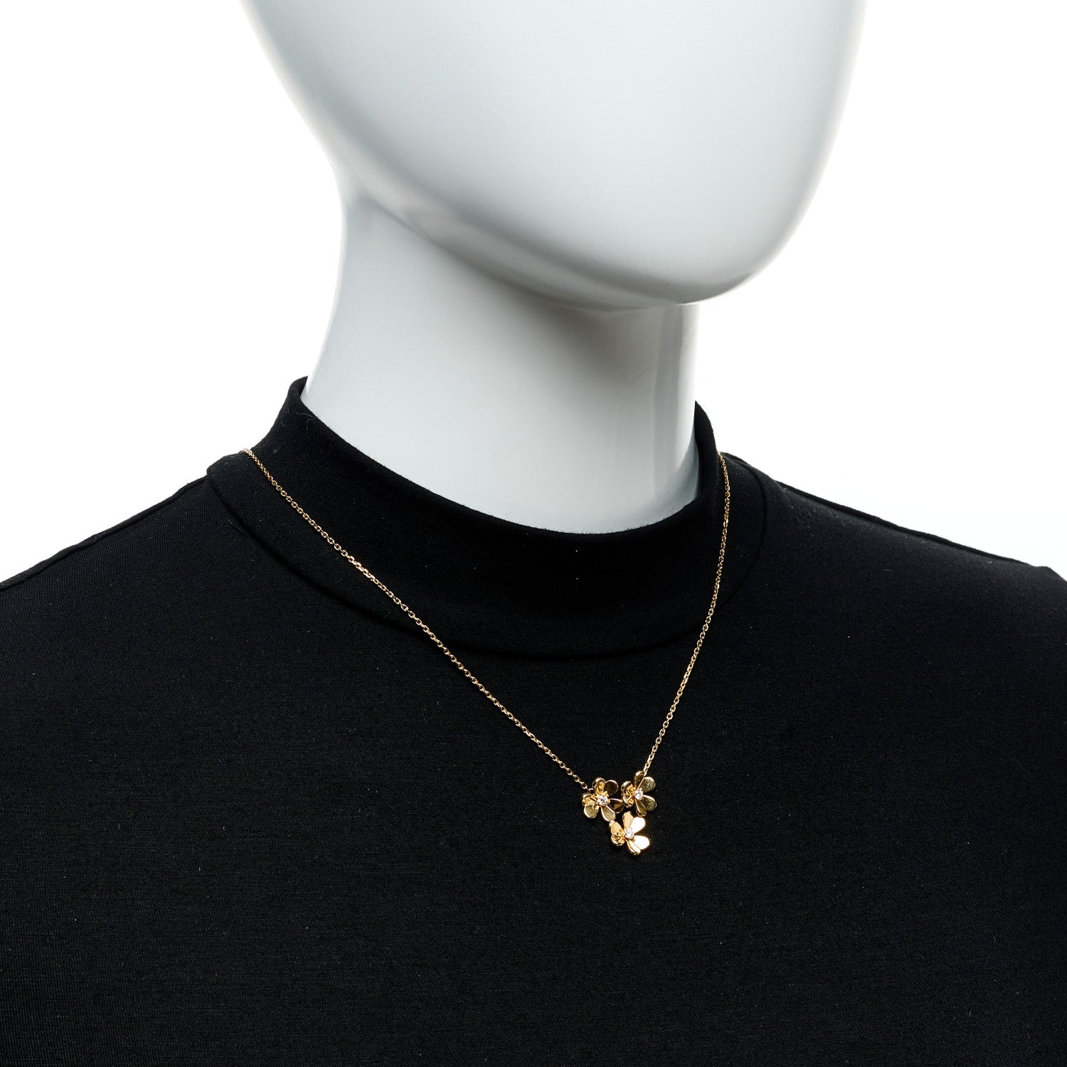 Van Cleef & Arpels 18K Yellow Gold Diamond Mini Frivole 3 Flowers Pendant Necklace 2 of 5