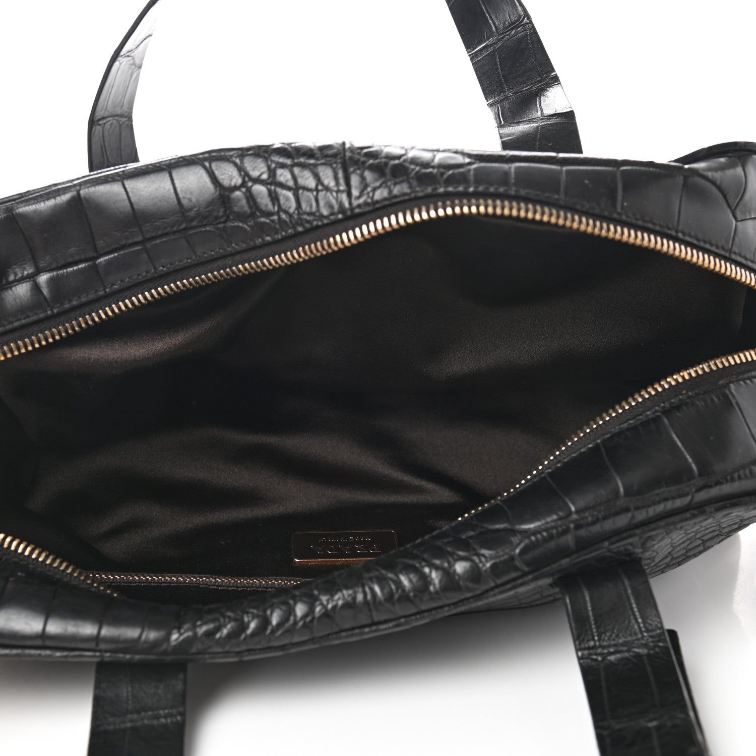 Prada Calfskin Crocodile Embossed Satchel Black 5 of 10