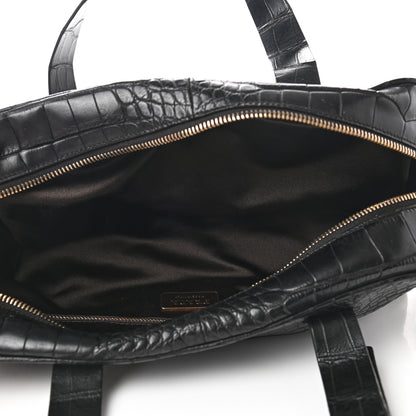 Prada Calfskin Crocodile Embossed Satchel Black 5 of 10