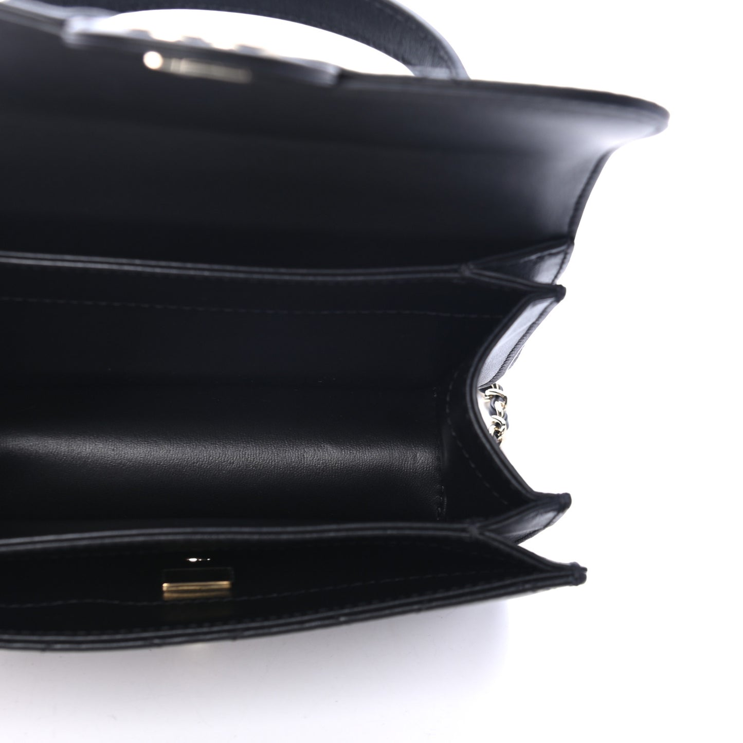 Calfskin Quilted Small Top Handle Flap Black