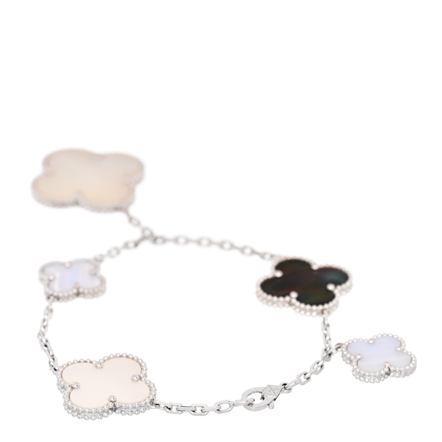 Van Cleef & Arpels 18K White Gold Chalcedony Mother of Pearl 5 Motifs Magic Alhambra Bracelet 2 of 3