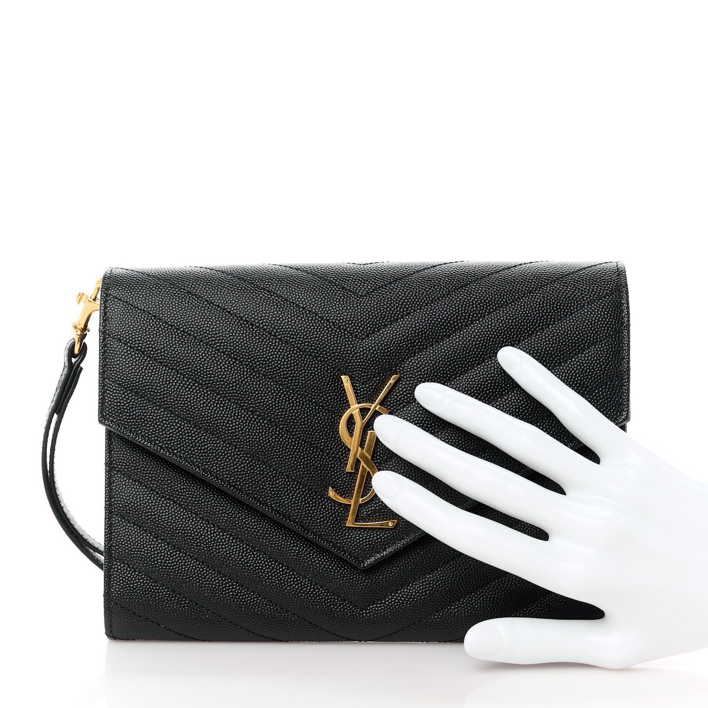 Grain De Poudre Matelasse Chevron Monogram Envelope Clutch Black