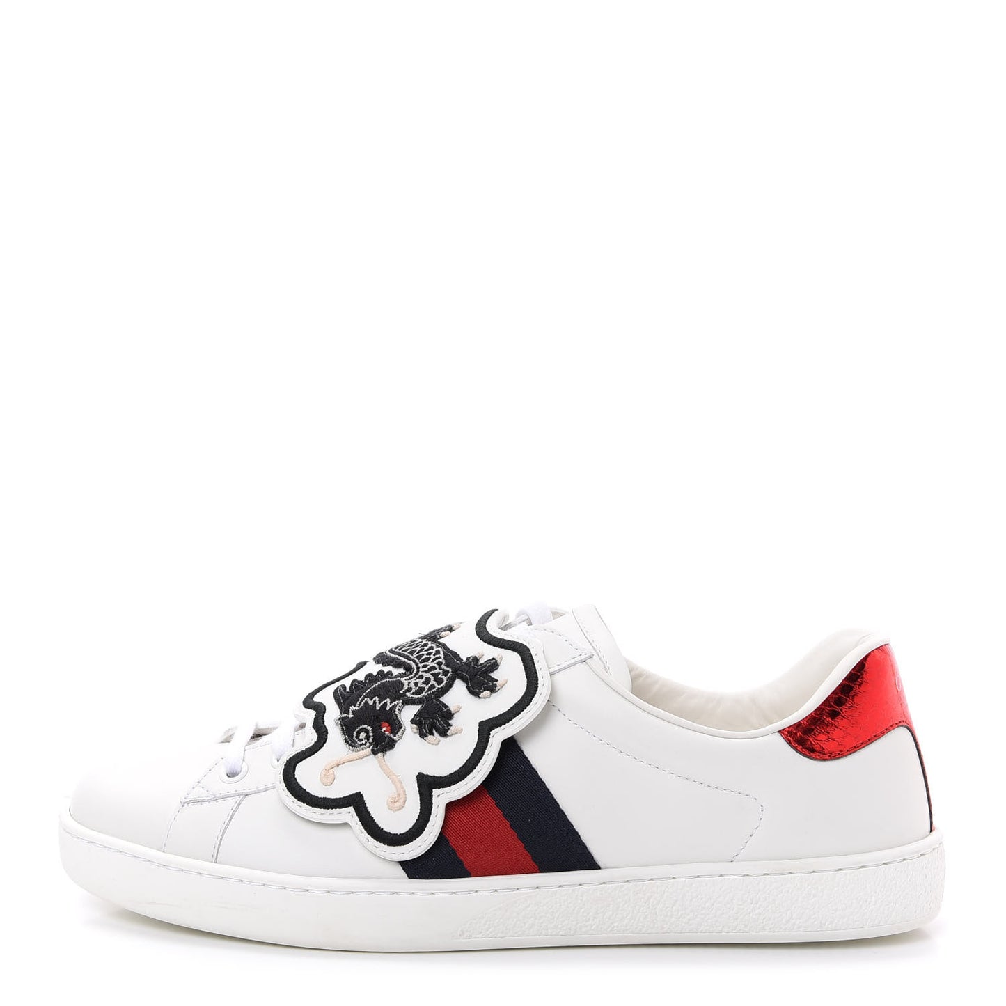 Calfskin Ayers Web UFO Dragon Embroidered Mens Ace Sneakers 8 White