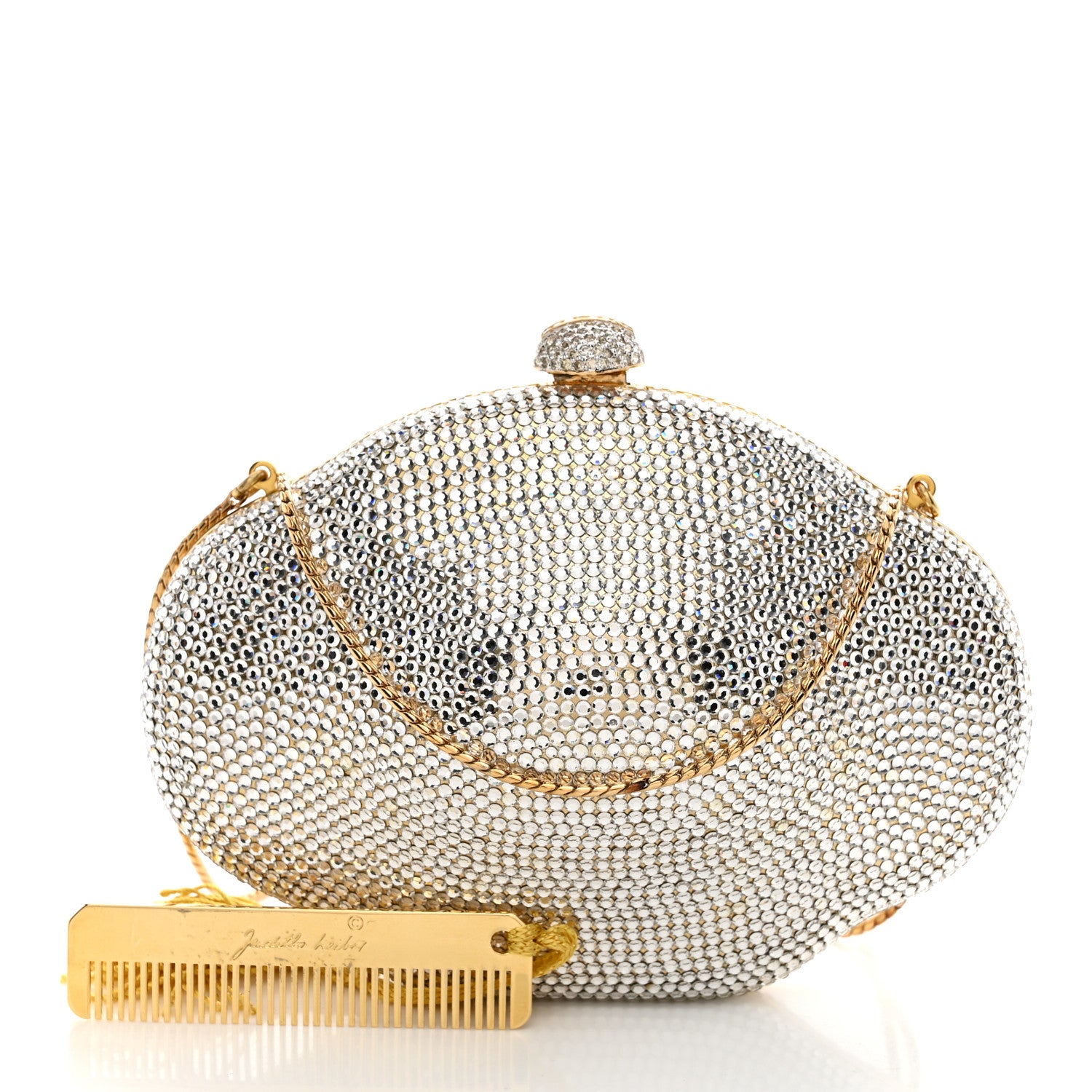 Judith Leiber Swarovski Crystal Minaudiere Clutch Silver 2 of 12
