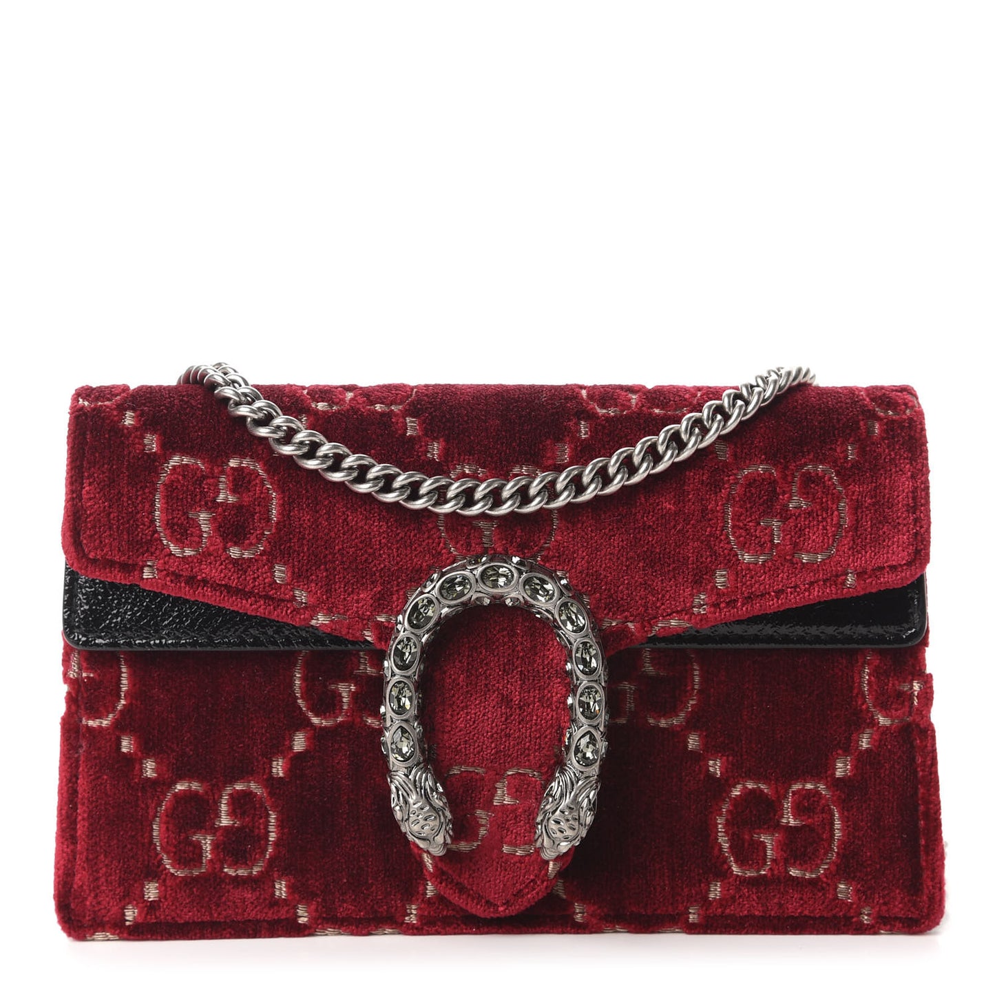 Velvet GG Monogram Super Mini Dionysus Shoulder Bag Red Cipria Black