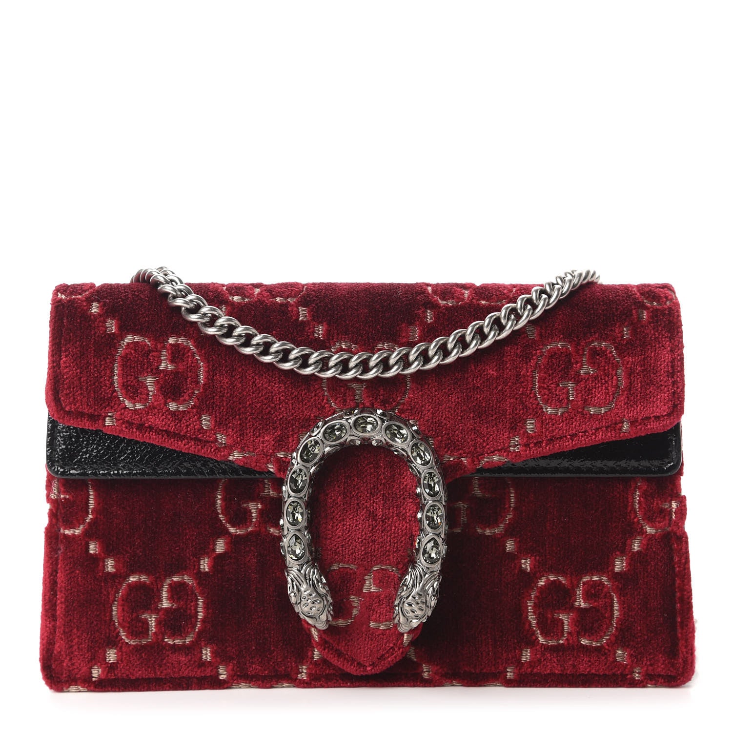 Gucci Velvet GG Monogram Super Mini Dionysus Shoulder Bag Red Cipria Black 1 of 10
