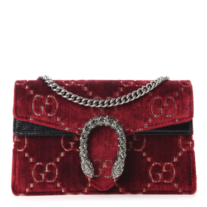 Gucci Velvet GG Monogram Super Mini Dionysus Shoulder Bag Red Cipria Black 1 of 10