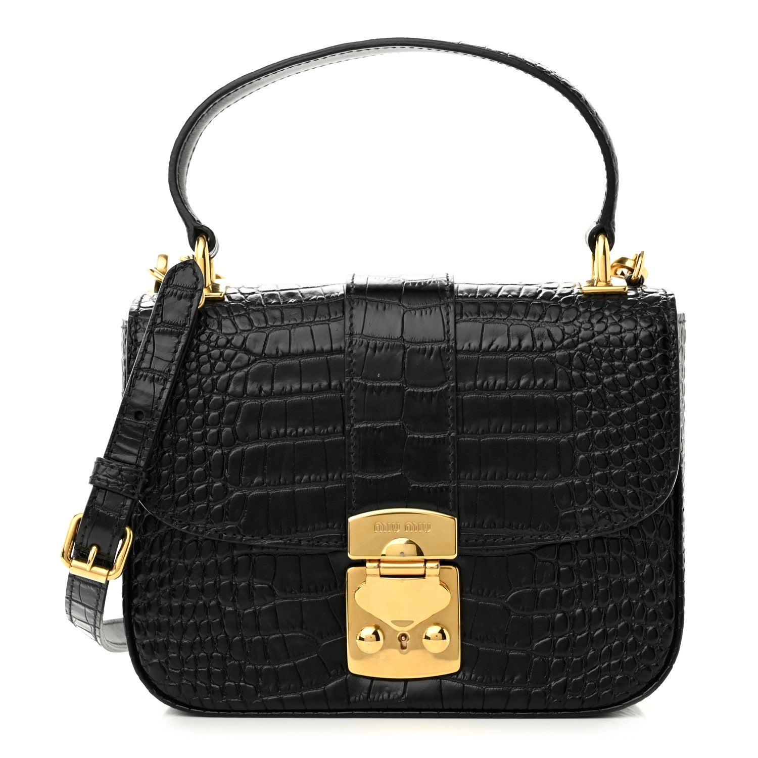 Miu Miu Crocodile Print Calfskin Top Handle Bag Black 1 of 9