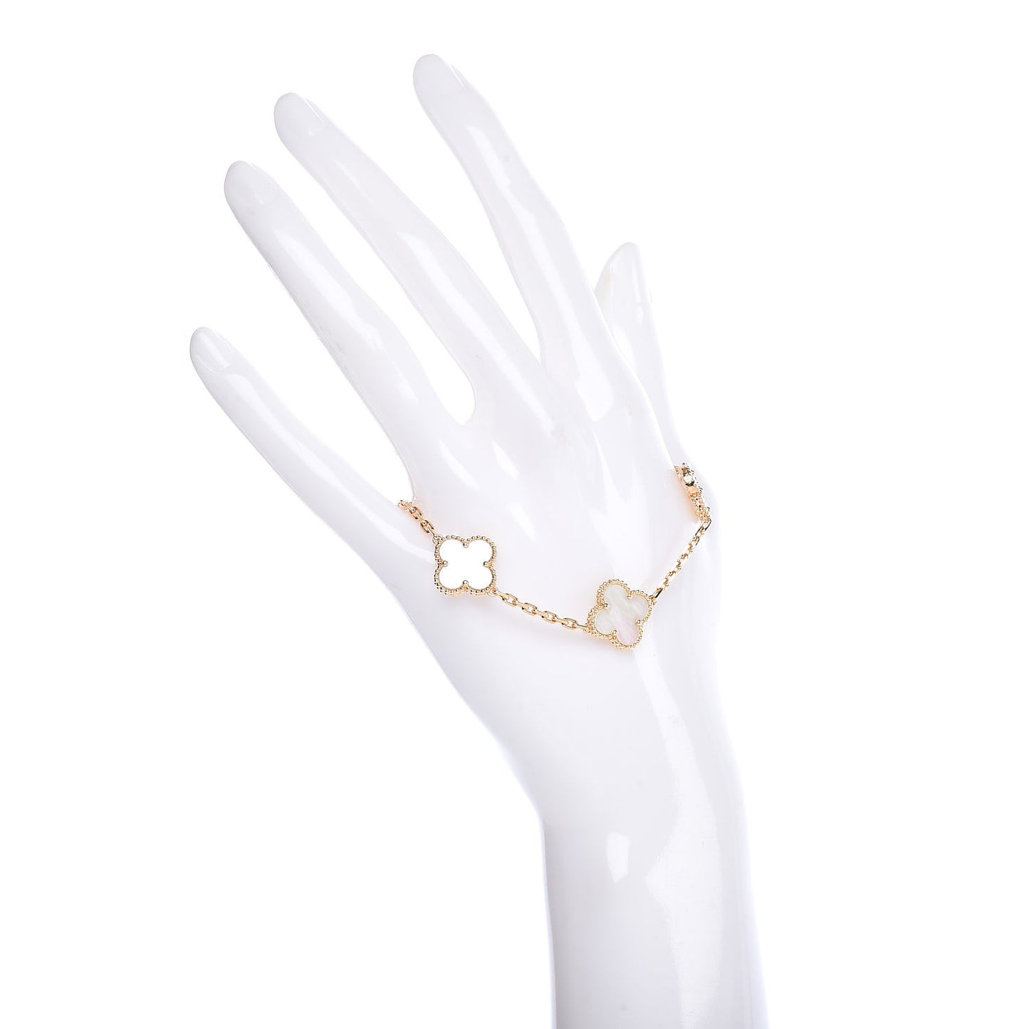 18K Yellow Gold Mother of Pearl 5 Motifs Vintage Alhambra Bracelet