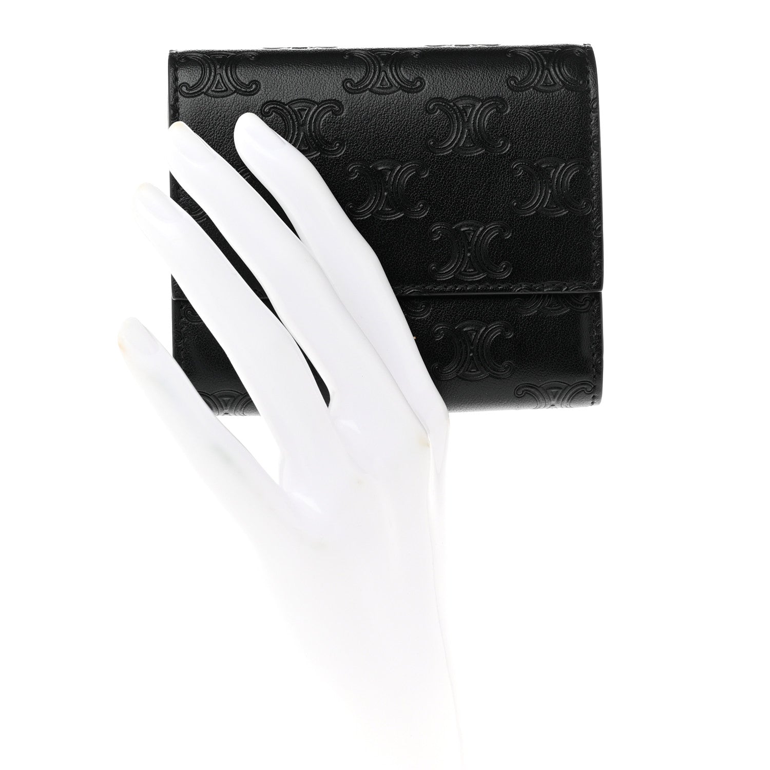 Celine Smooth Calfskin Triomphe Embossed Small Multifunction Folded Wallet Black 2 of 6