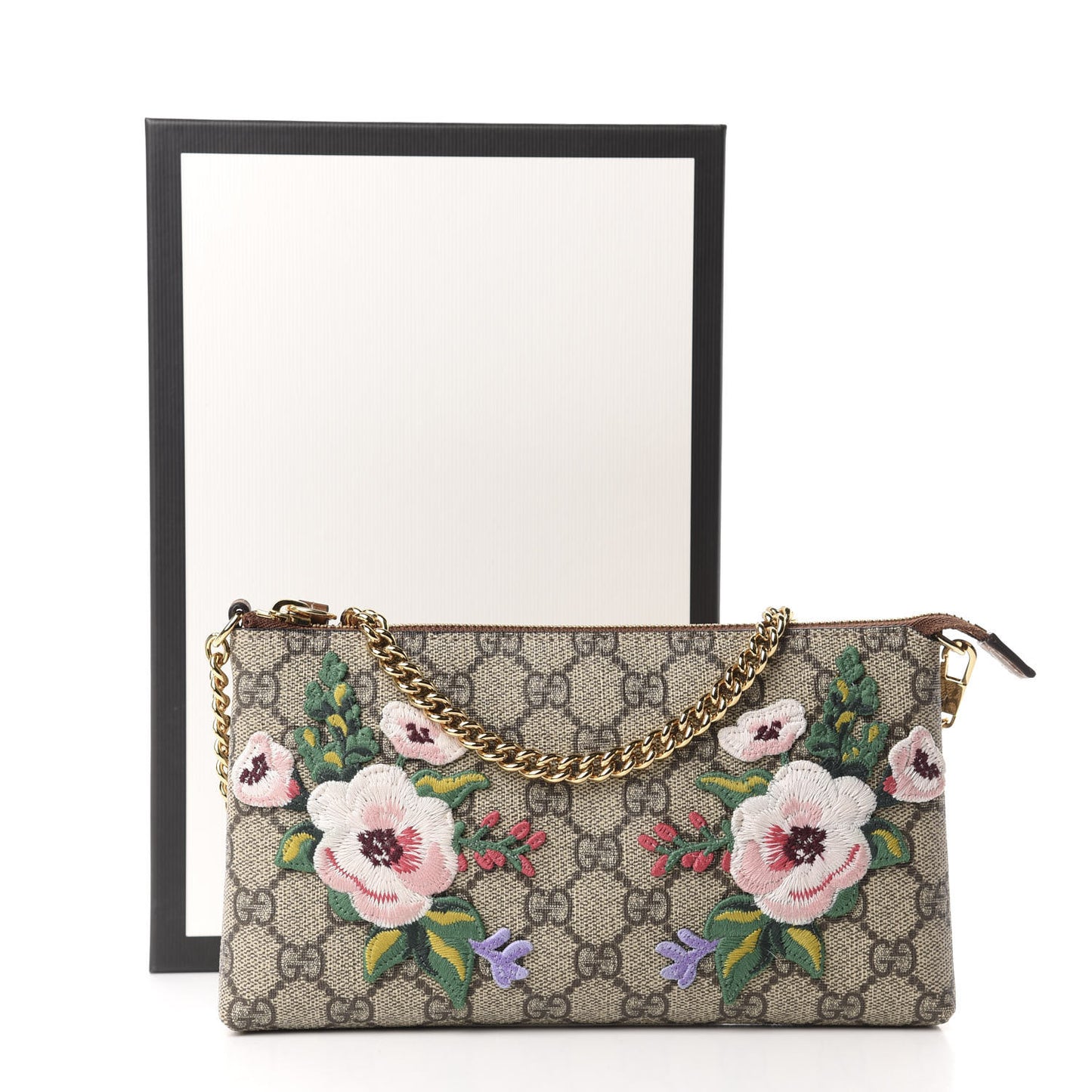 GG Supreme Monogram Embroidered Flower Chain Wrist Wallet