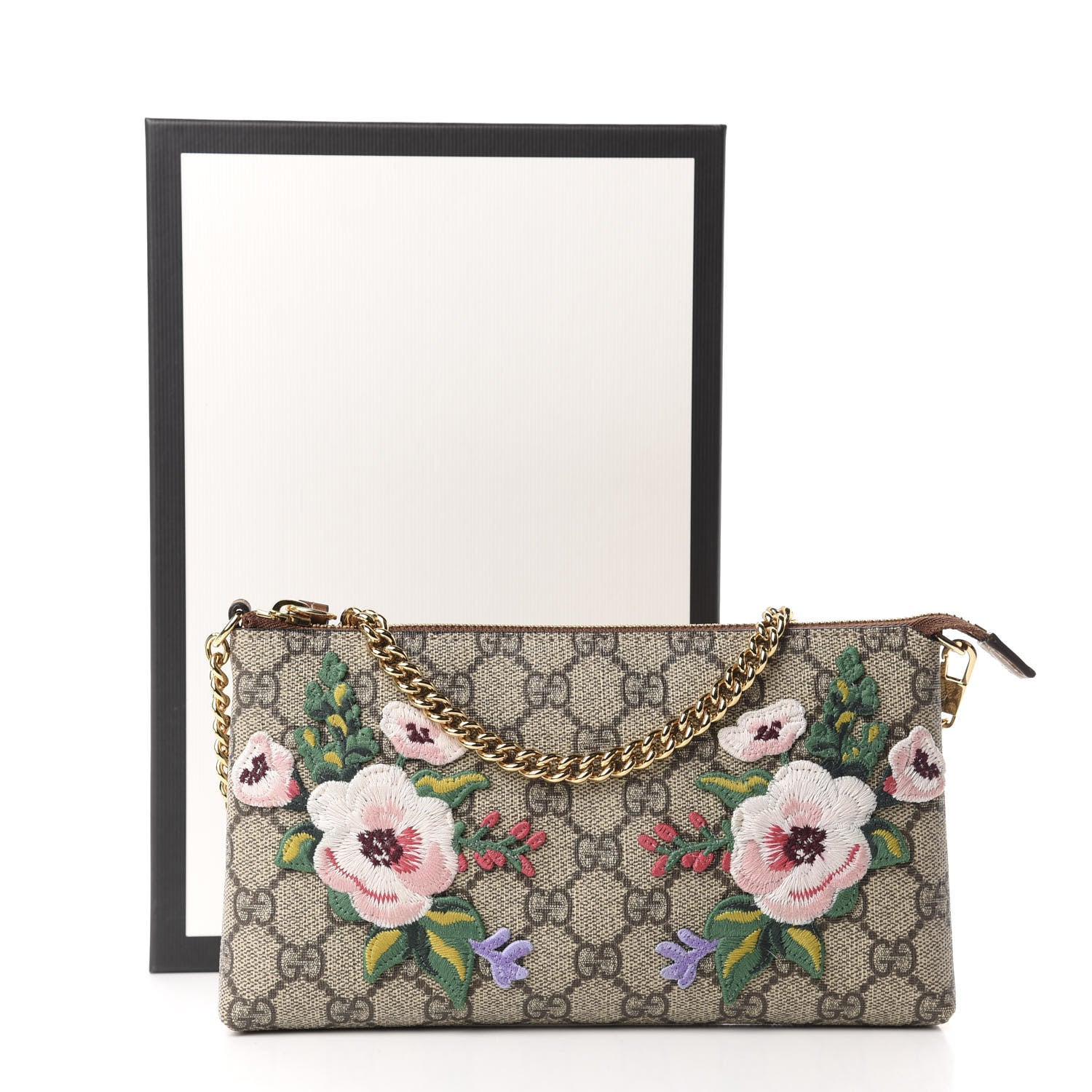 Gucci GG Supreme Monogram Embroidered Flower Chain Wrist Wallet 11 of 11