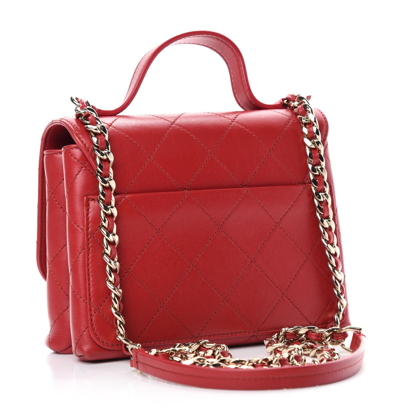 Calfskin Quilted Small Double Pocket Top Handle Flap Red