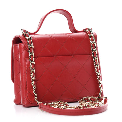 Chanel Calfskin Quilted Small Double Pocket Top Handle Flap Red 3 of 10
