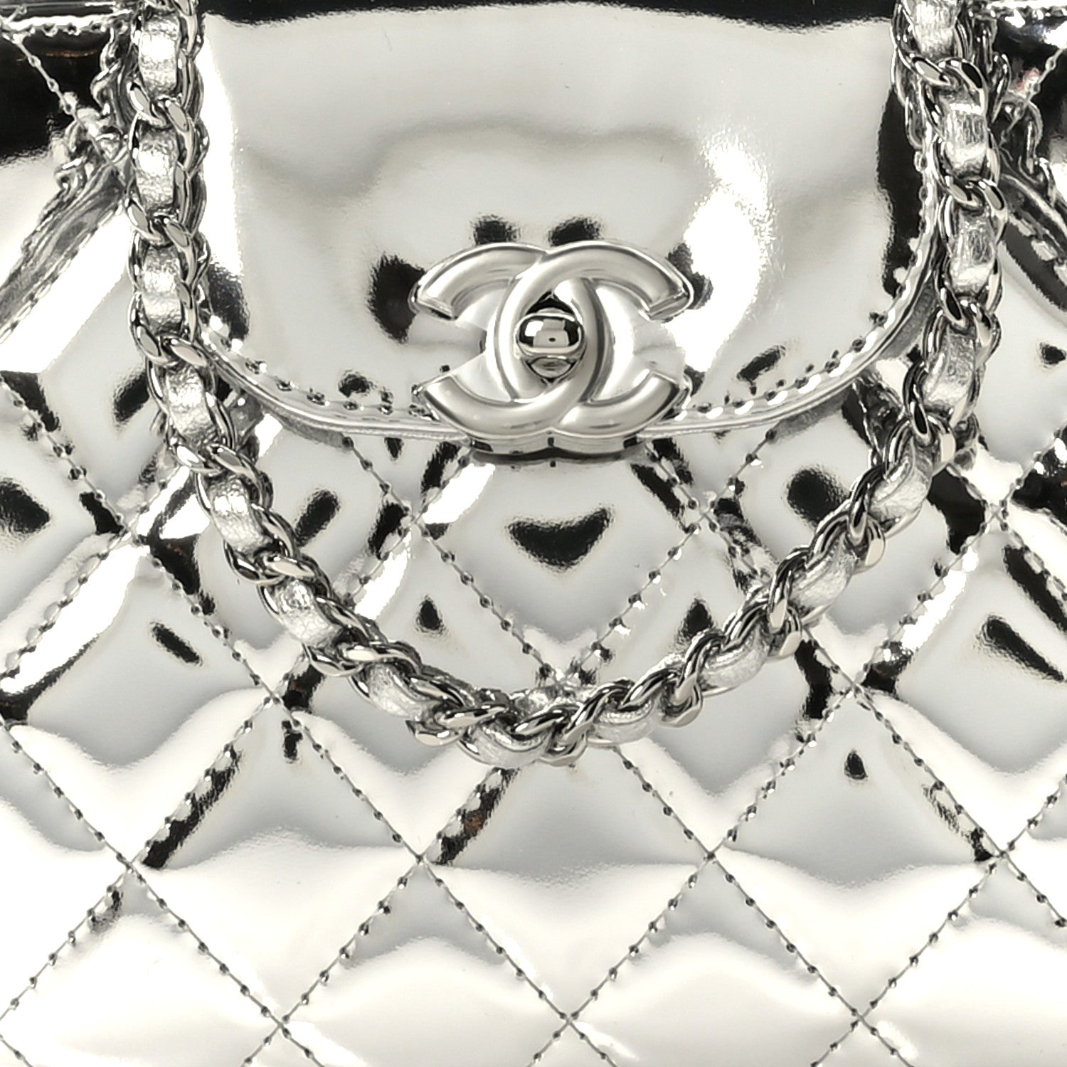 Chanel Mirror Calfskin Metallic Calfskin Quilted Nano Kelly Shopper Silvery 8 of 10