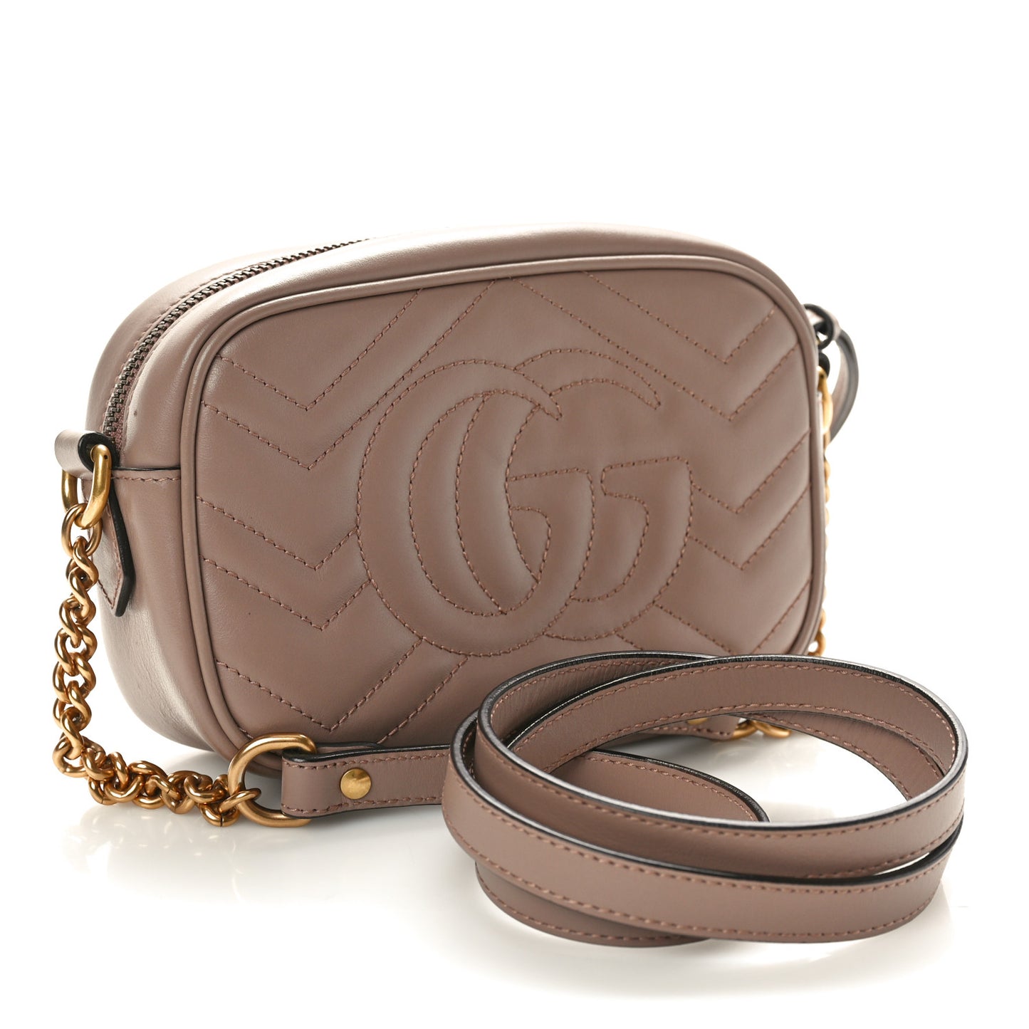Calfskin Matelasse Mini GG Marmont Chain Shoulder Bag Porcelain Rose