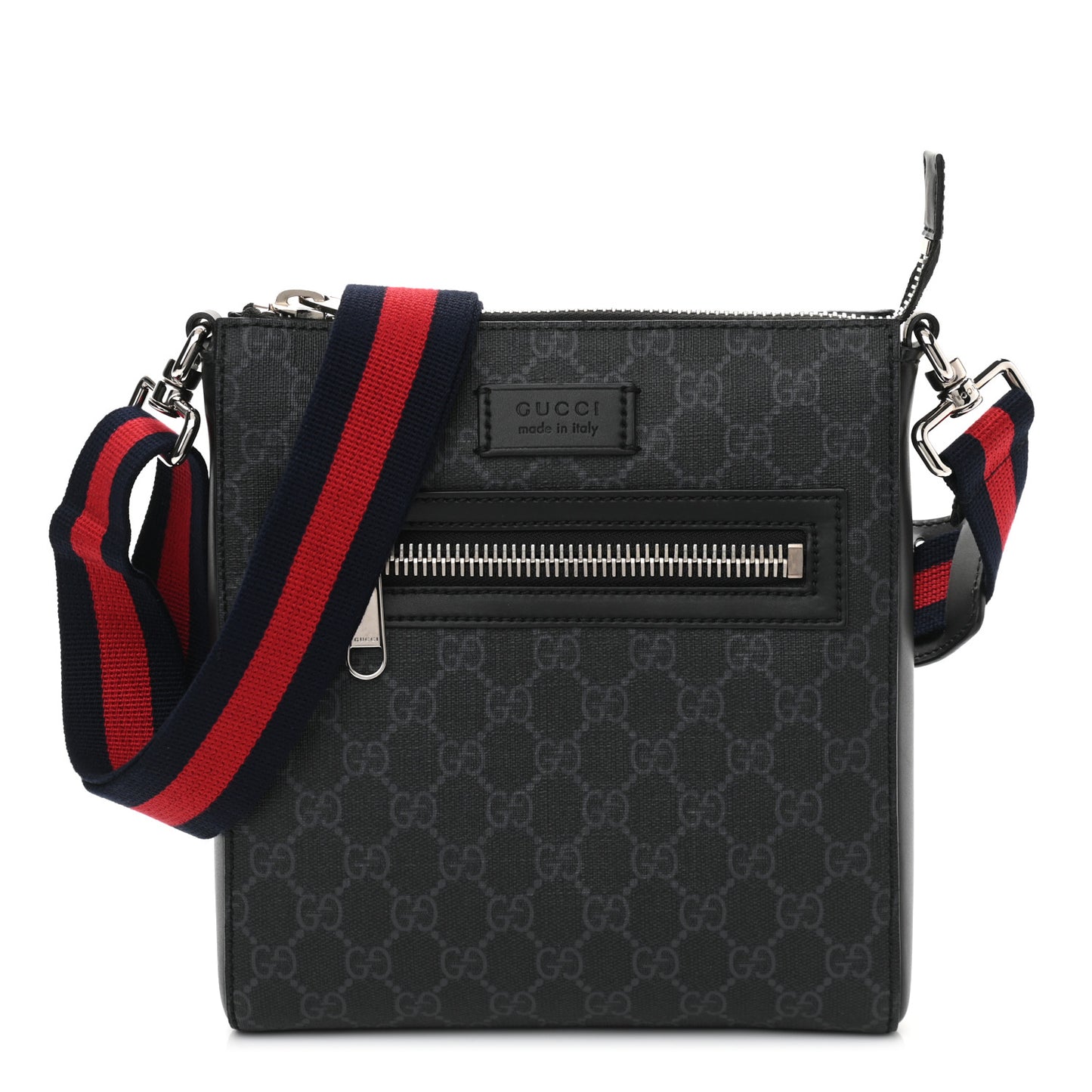 GG Supreme Monogram Web Small Flat Messenger Bag Black Grey