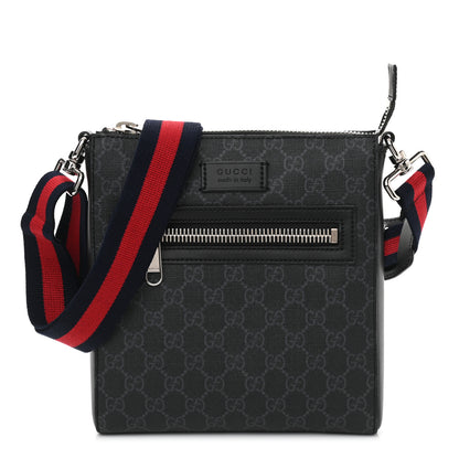 Gucci GG Supreme Monogram Web Small Flat Messenger Bag Black Grey 1 of 9