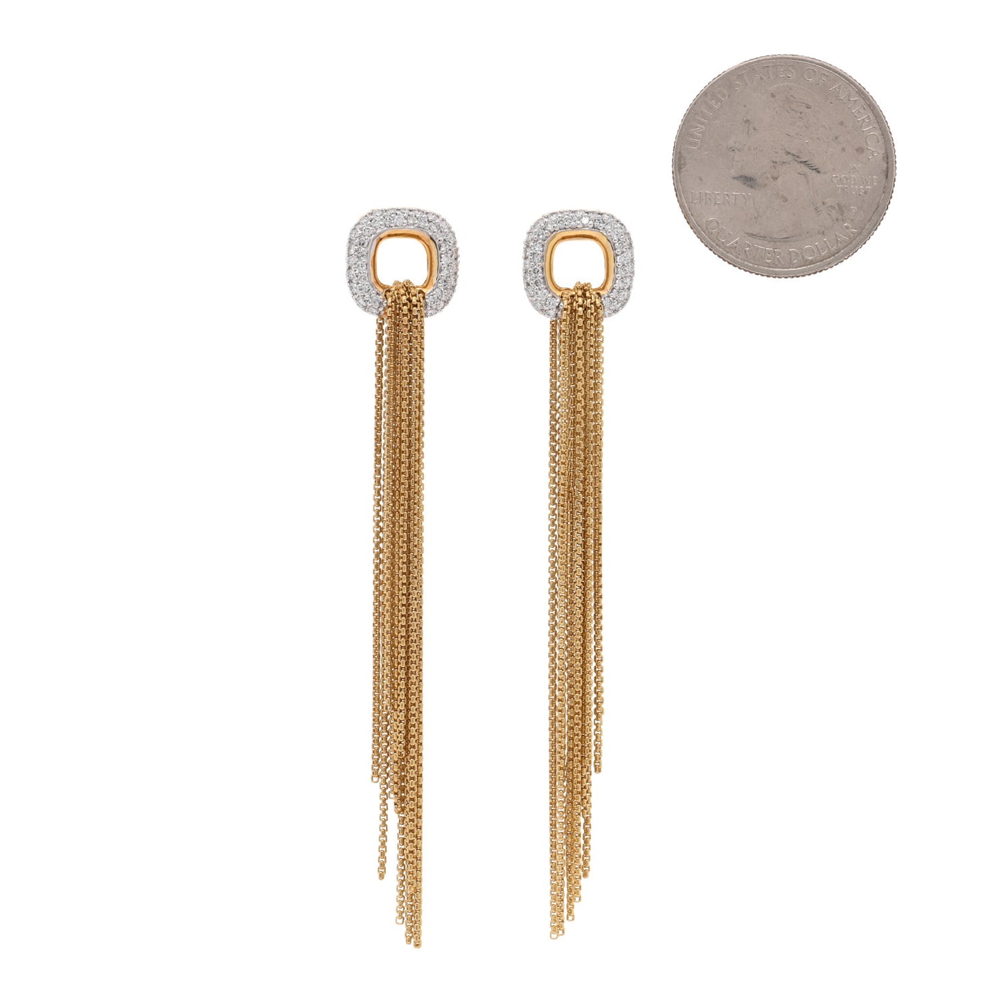 18K Yellow Gold Diamond Tassel Drop Earrings