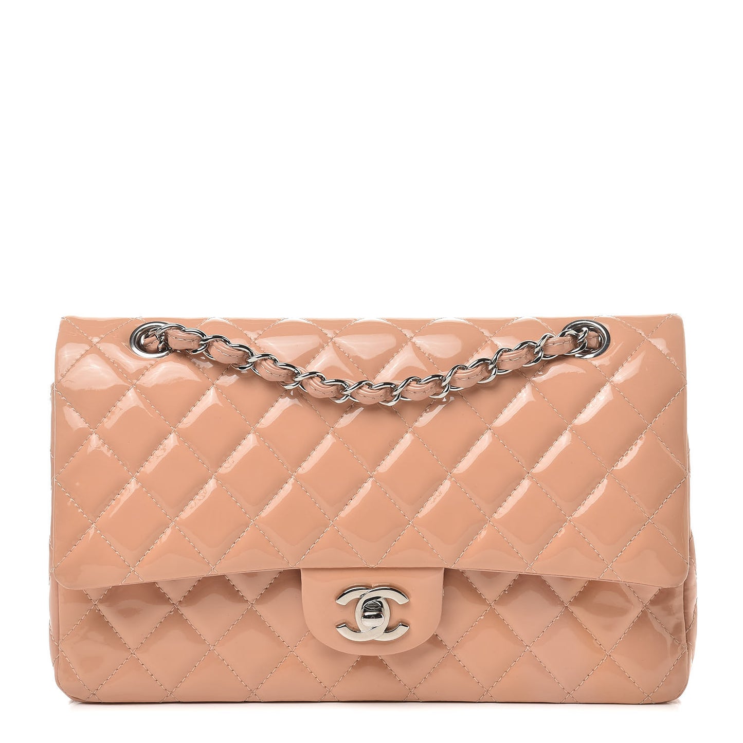Patent Quilted Medium Double Flap Light Pink