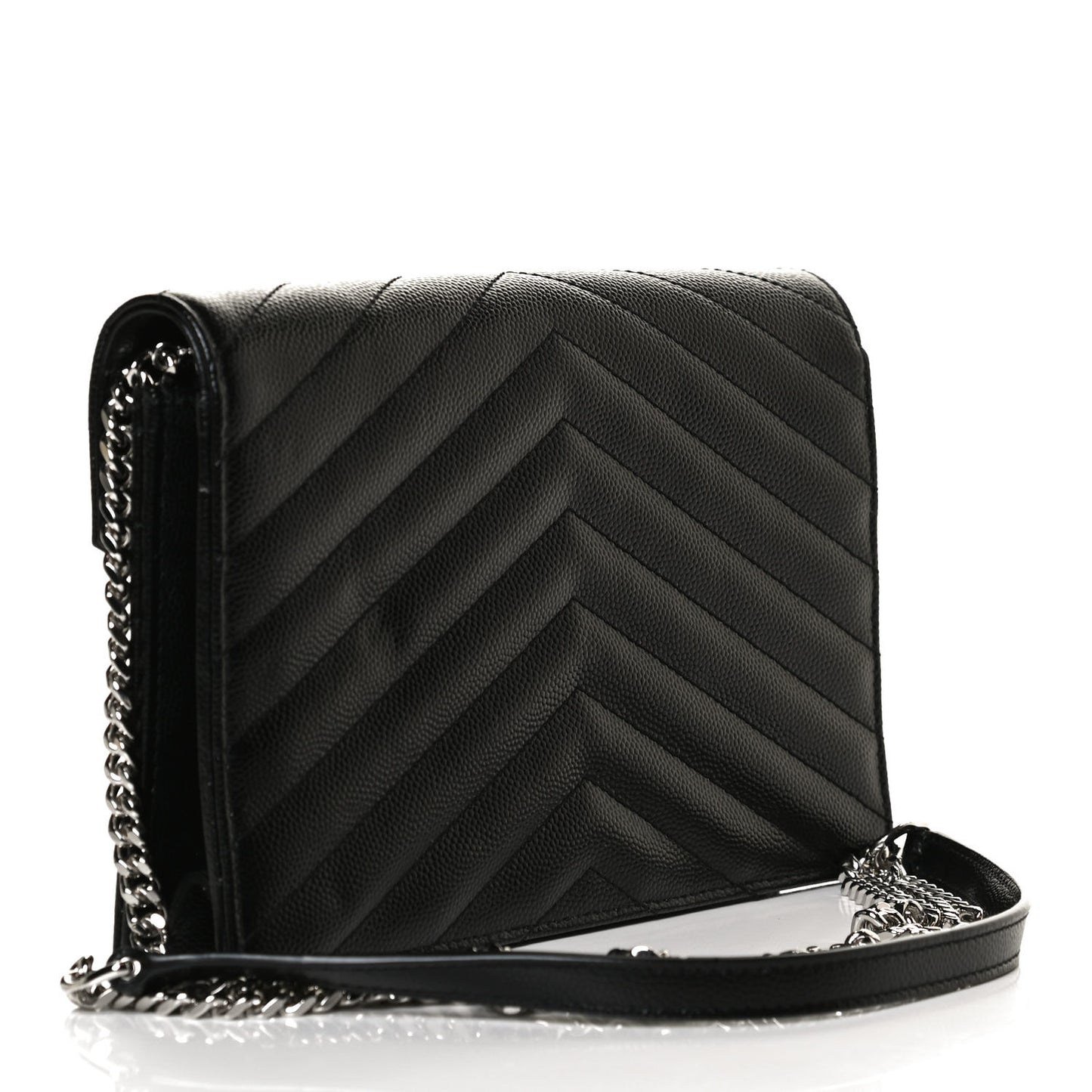 Grain De Poudre Matelasse Chevron Monogram Envelope Chain Wallet Black