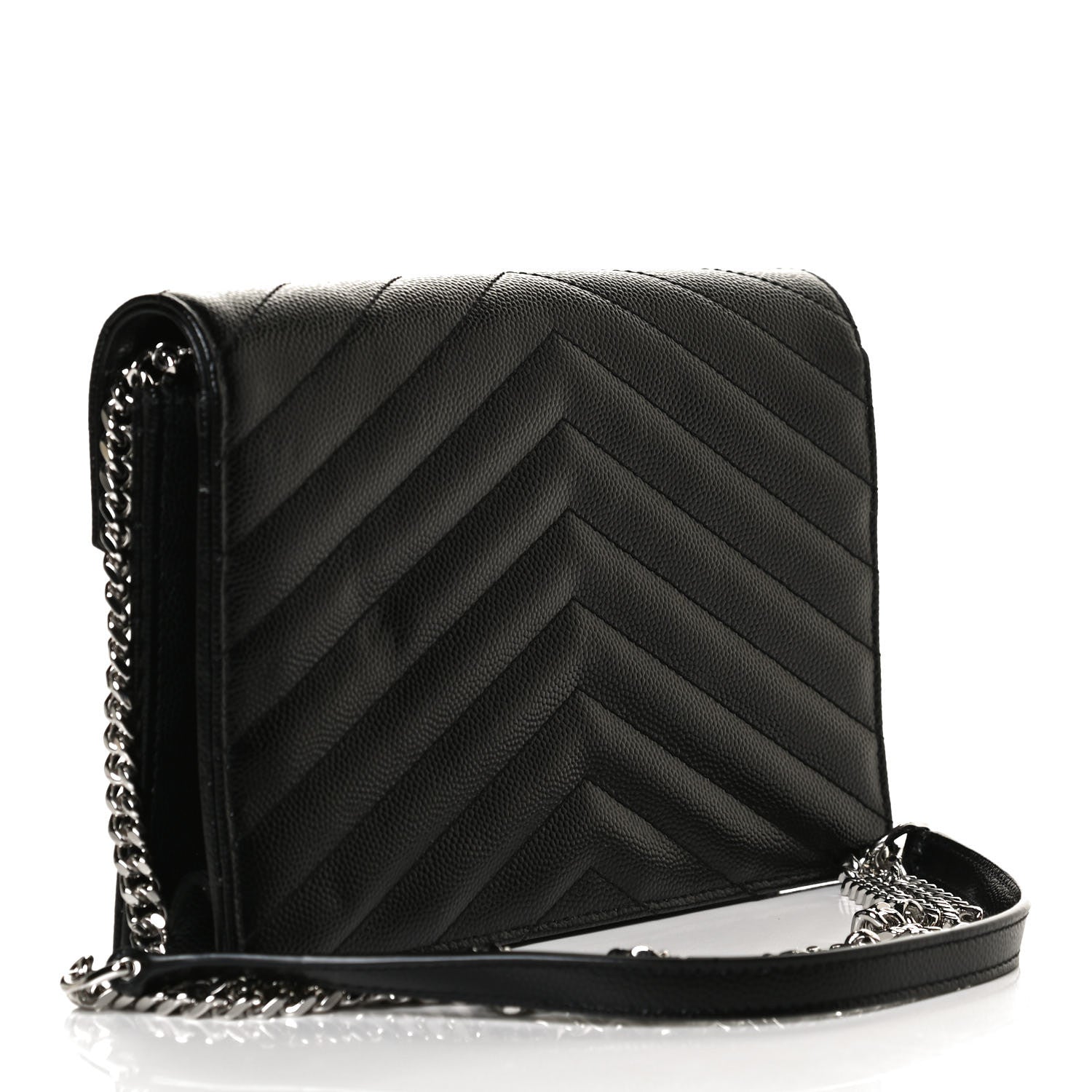 Saint Laurent Grain De Poudre Matelasse Chevron Monogram Envelope Chain Wallet Black 3 of 12