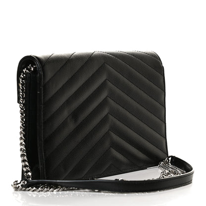 Saint Laurent Grain De Poudre Matelasse Chevron Monogram Envelope Chain Wallet Black 3 of 12