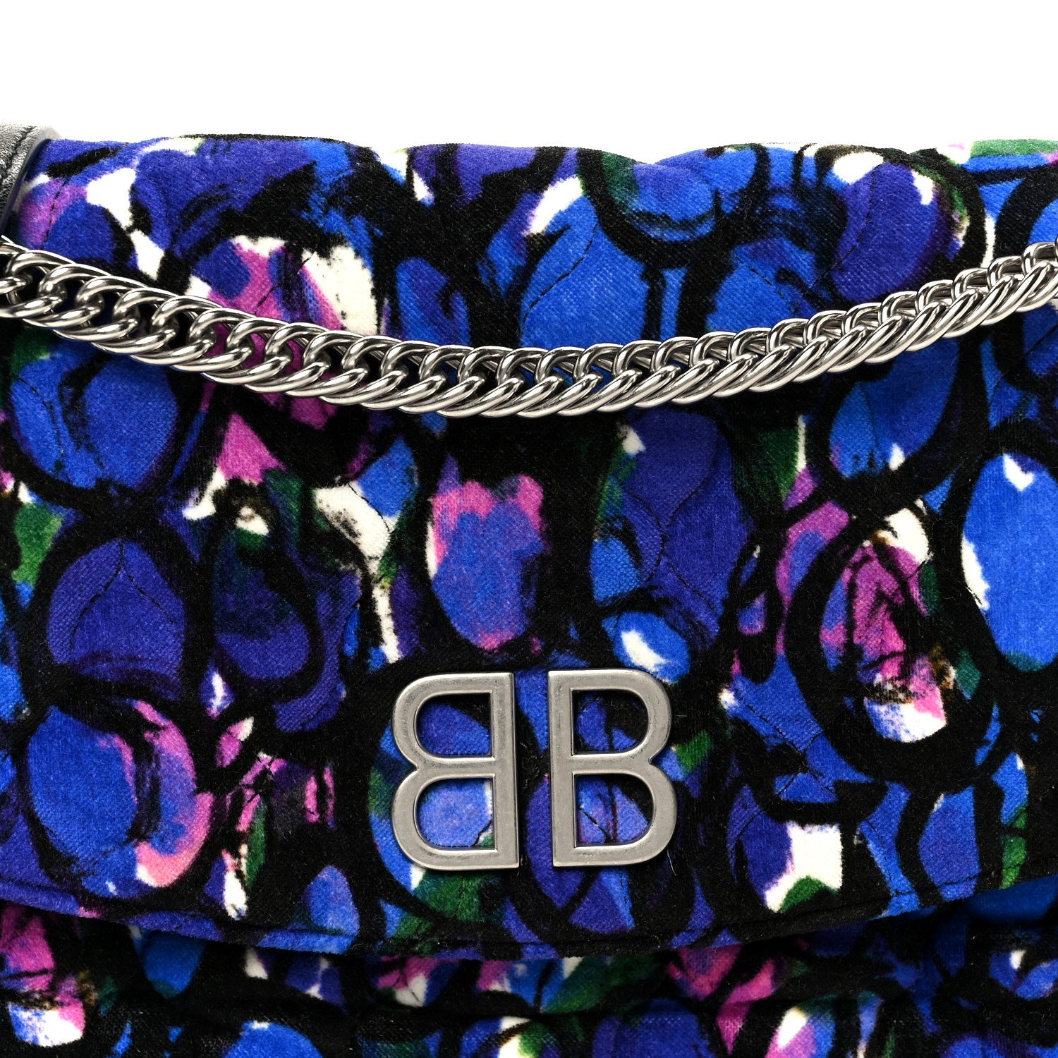 Balenciaga Velvet Floral Quilted M BB Round Shoulder Bag Bleu 8 of 10