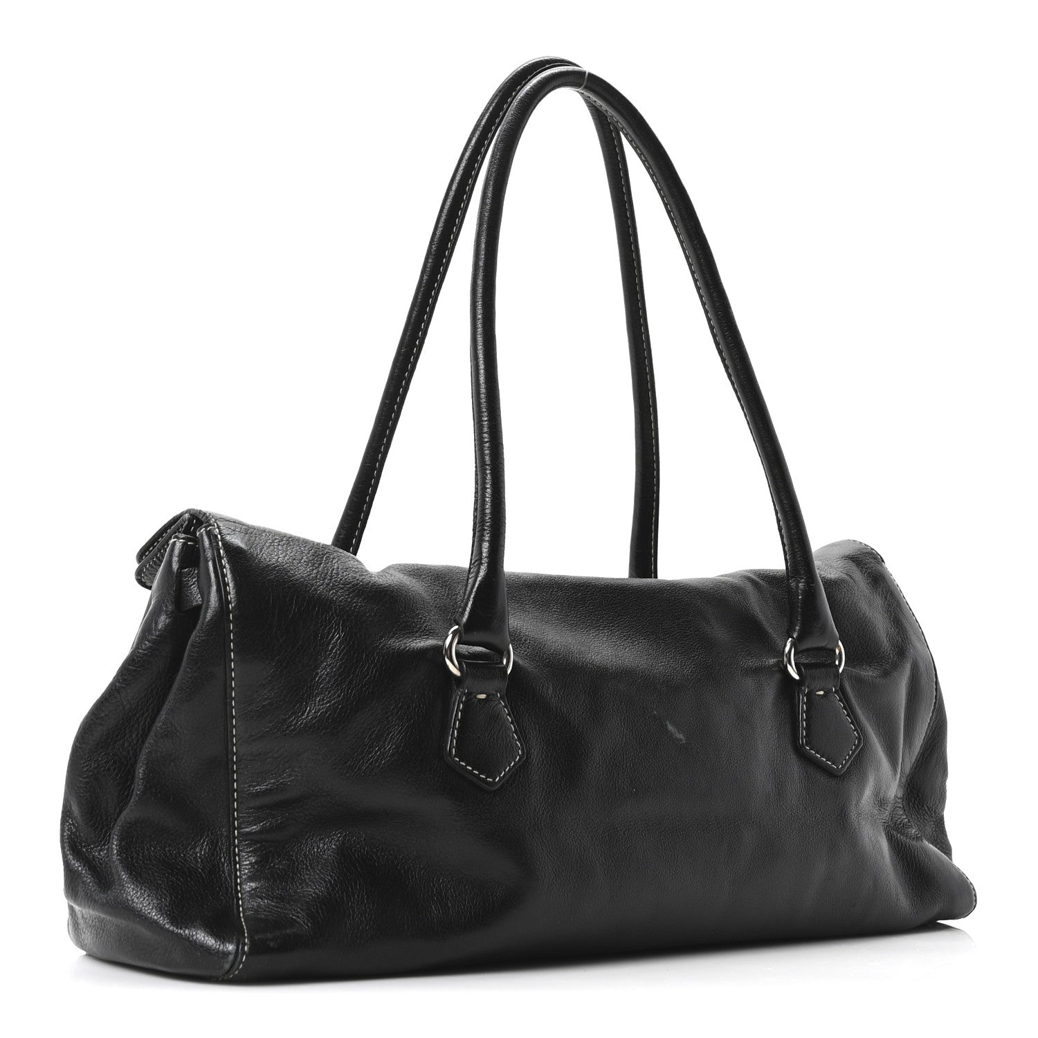 Prada Vitello Easy Foldover Pushlock Satchel Black 3 of 10