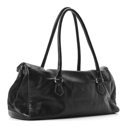 Prada Vitello Easy Foldover Pushlock Satchel Black 3 of 10