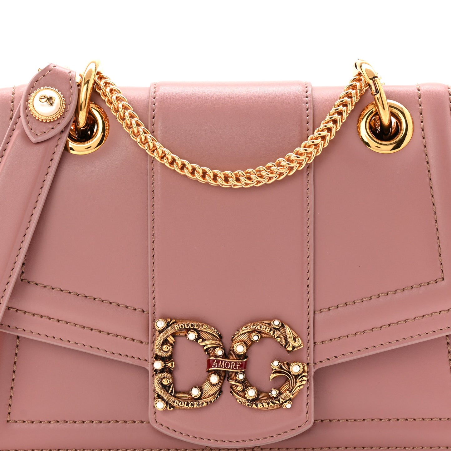 DOLCE GABBANA Smooth Calfskin Small DG Amore Envelope Bag Pink