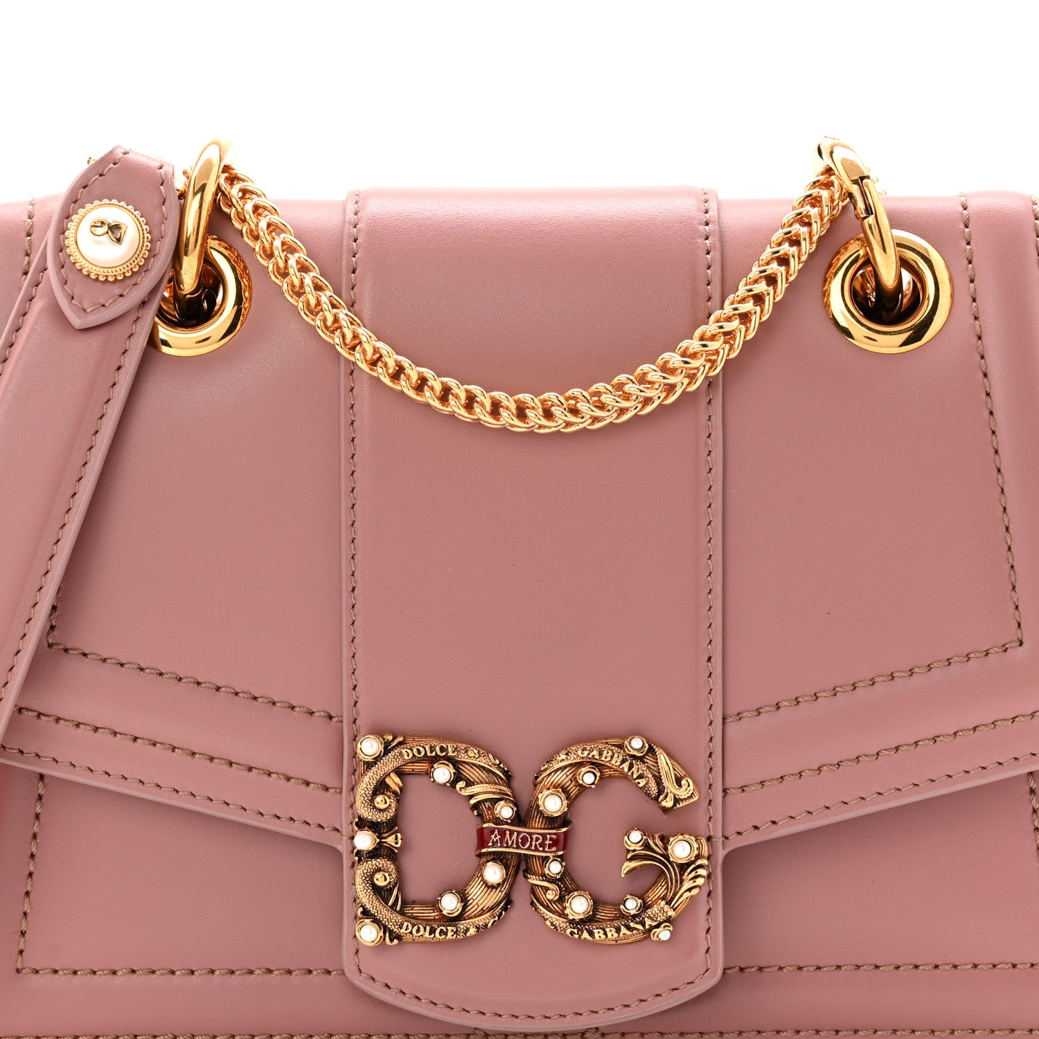 Dolce & Gabbana DOLCE GABBANA Smooth Calfskin Small DG Amore Envelope Bag Pink 7 of 9
